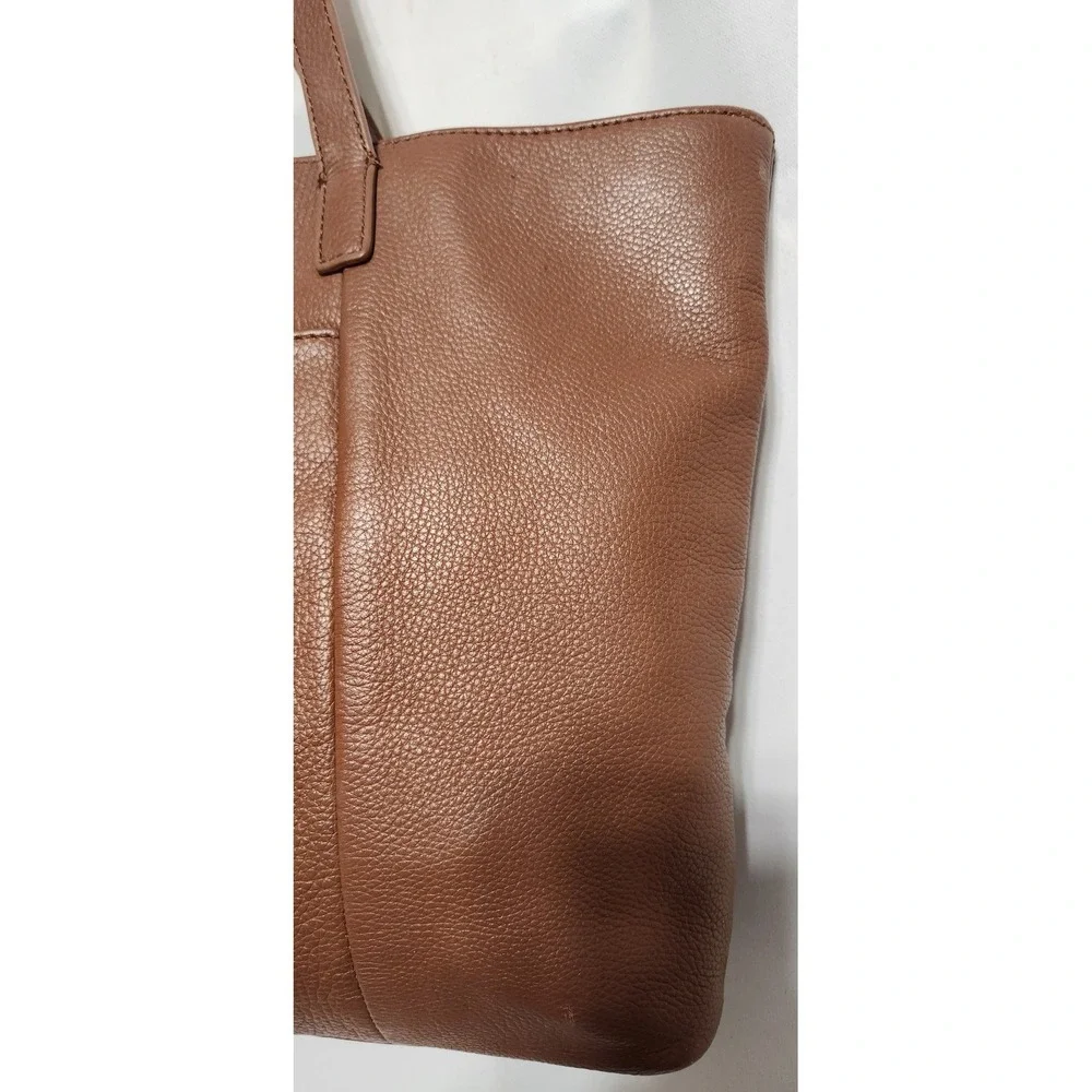 Lucky Brand Cognac Brown Pebbled Leather Tote Bag with Tassel and Clover Charm